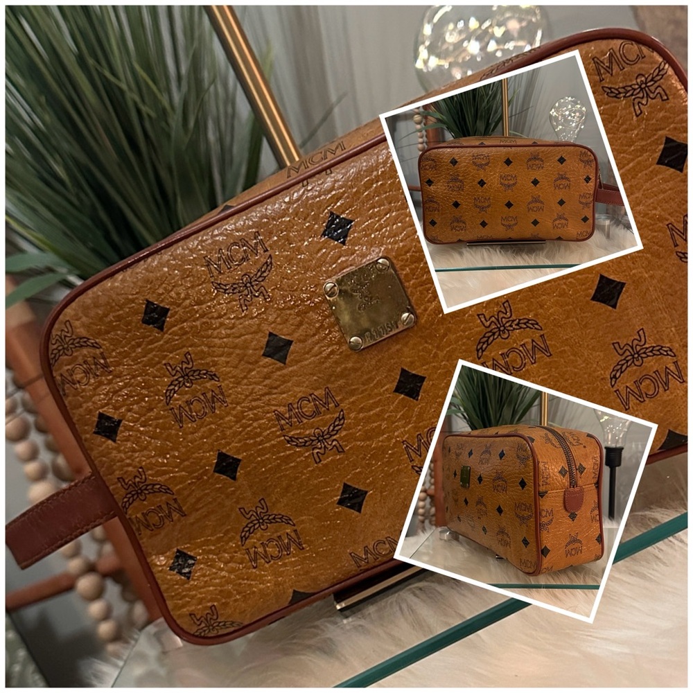 MCM Ottomar Cosmetics Pouch in Cognac Signature Visetos Monogram Print, EUC